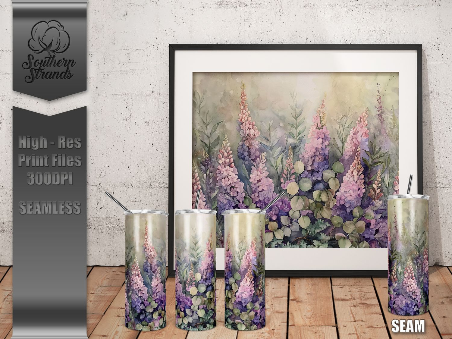 Watercolor Flowers - Lilacs - Tumbler 20oz | SEAMLESS |  DIGITAL DESIGN