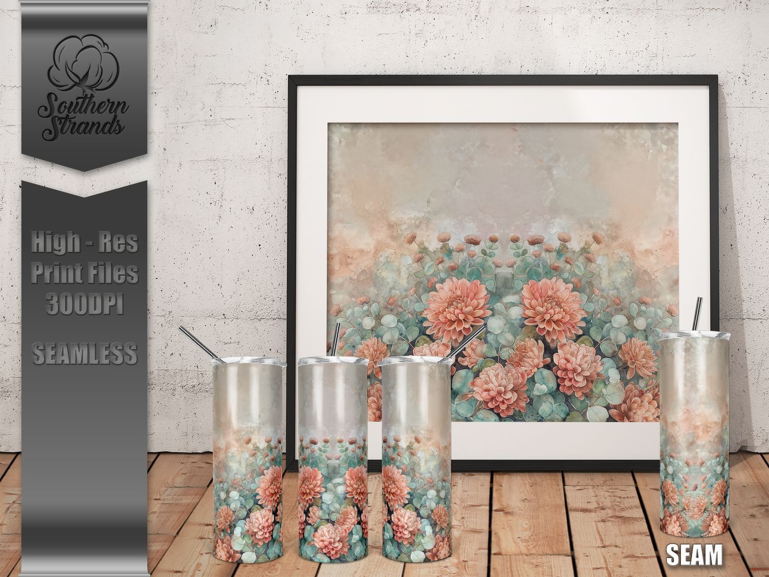 Watercolor Flowers - Mums - Tumbler 20oz | SEAMLESS |  DIGITAL DESIGN