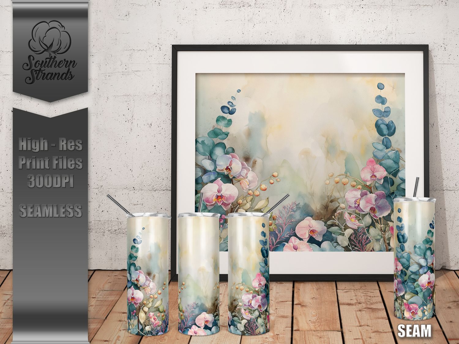 Watercolor Flowers - Orchids - Tumbler 20oz | SEAMLESS |  DIGITAL DESIGN