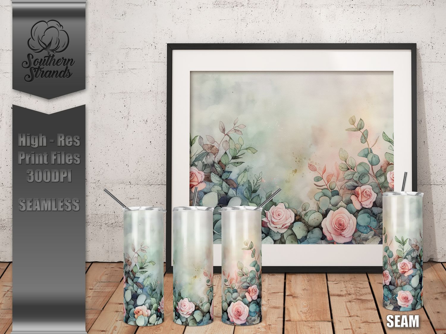 Watercolor Flowers - Roses - Tumbler 20oz | SEAMLESS |  DIGITAL DESIGN