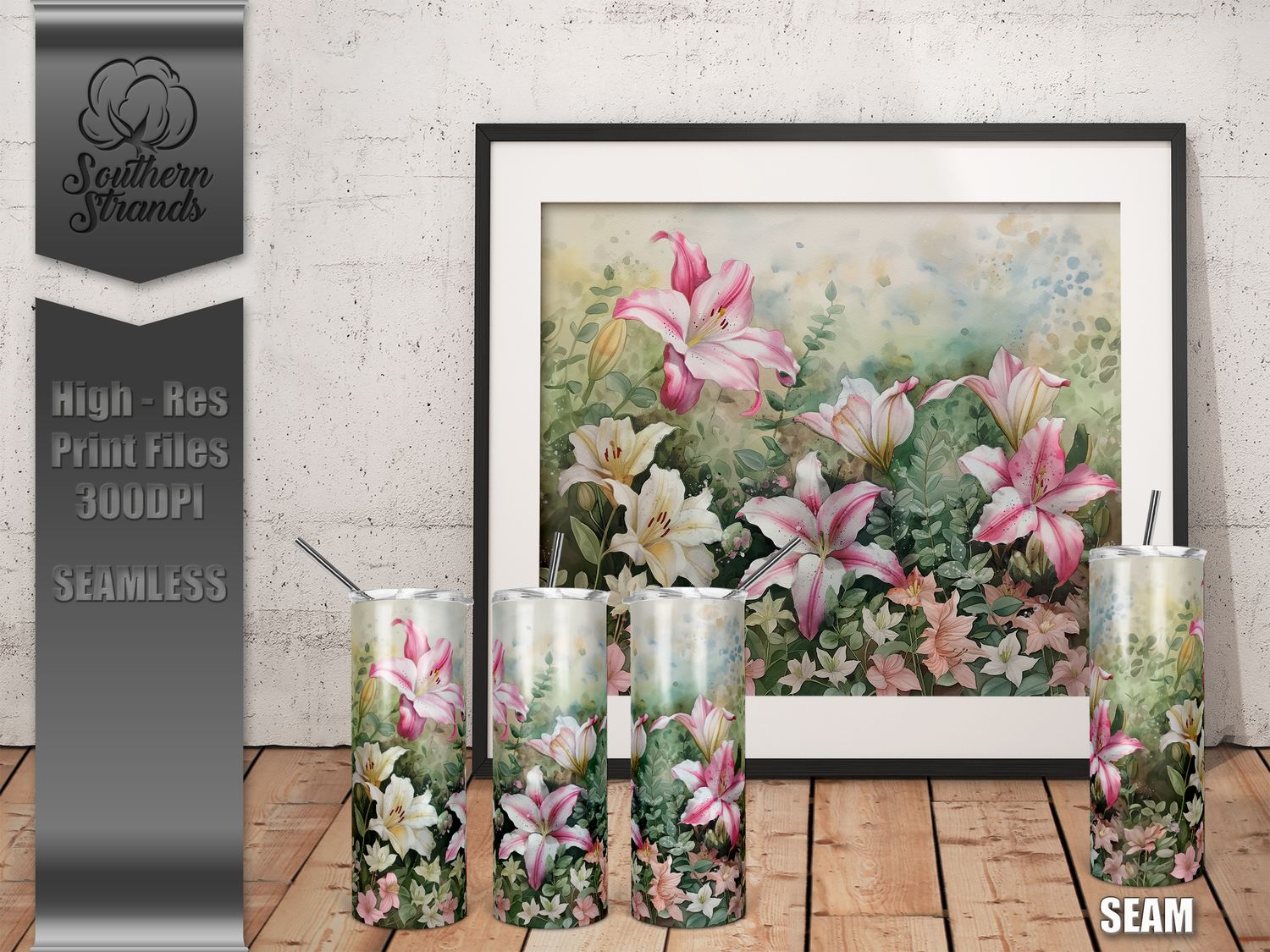 Watercolor Flowers - Stargazer Lily - Tumbler 20oz | SEAMLESS |  DIGITAL DESIGN