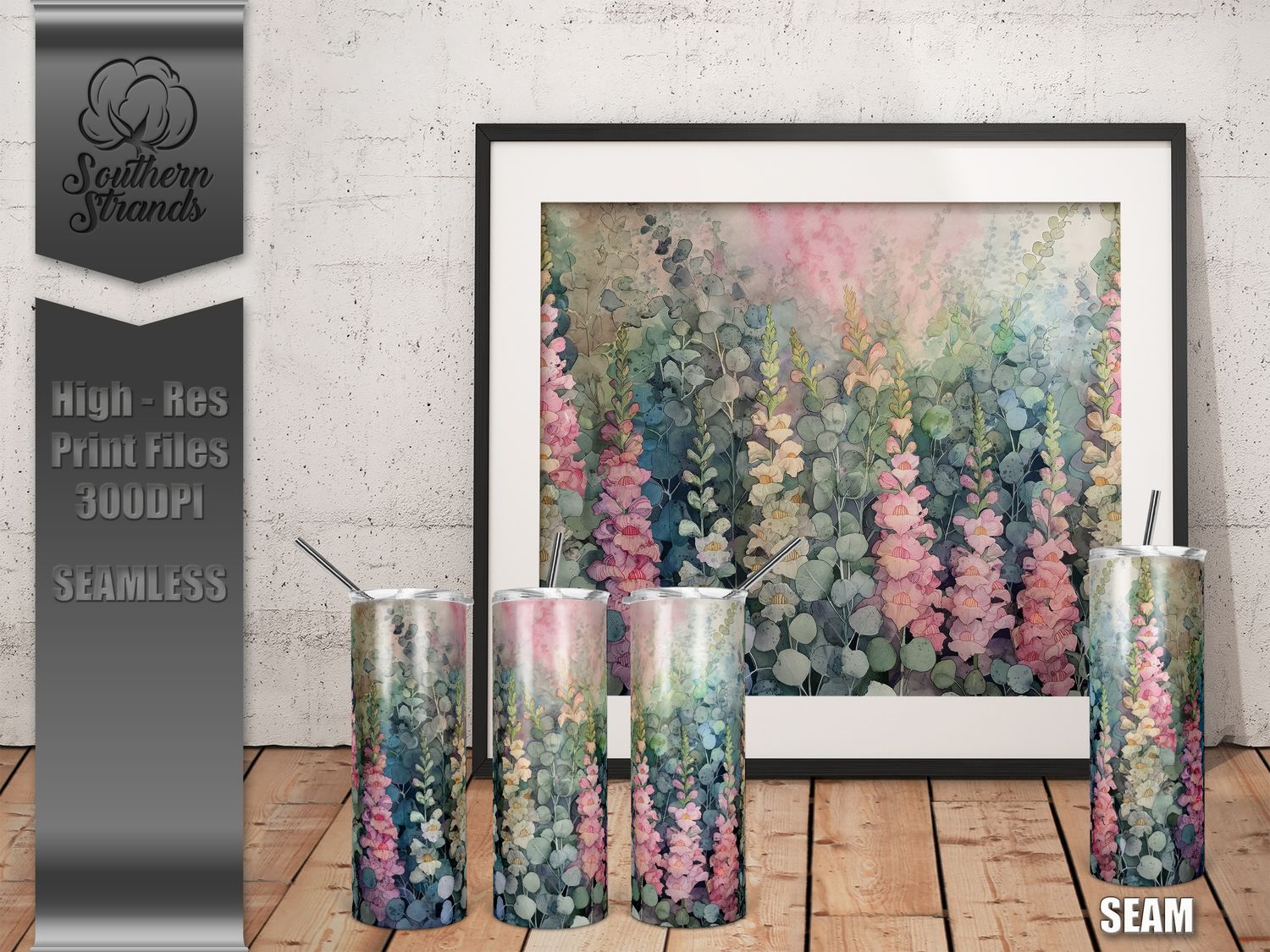 Watercolor Flowers - Snapdragon - Tumbler 20oz | SEAMLESS |  DIGITAL DESIGN