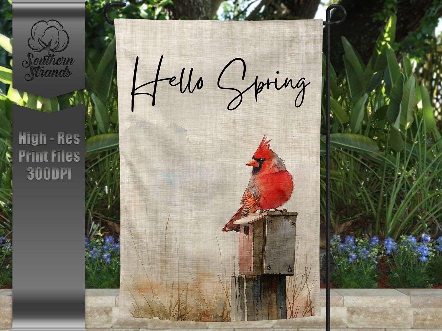 Watercolor Redbird Garden Flag - 12x18 |  DIGITAL DESIGN