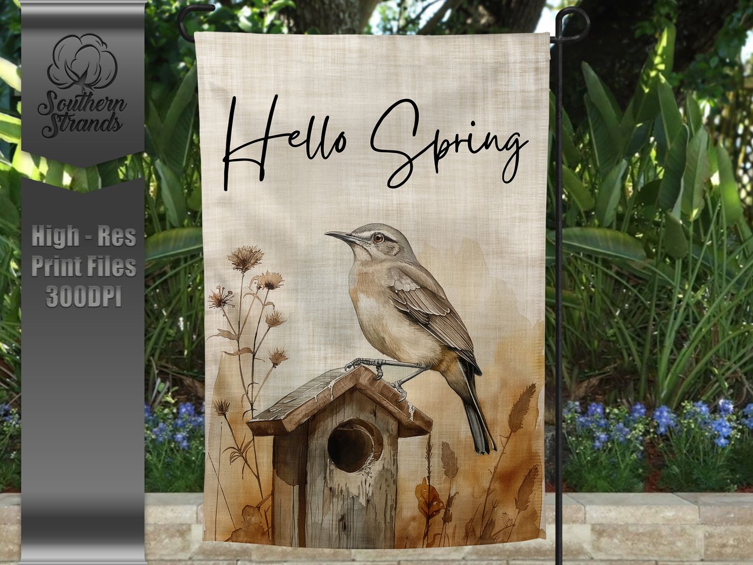Watercolor Mockingbird Garden Flag - 12x18 |  DIGITAL DESIGN