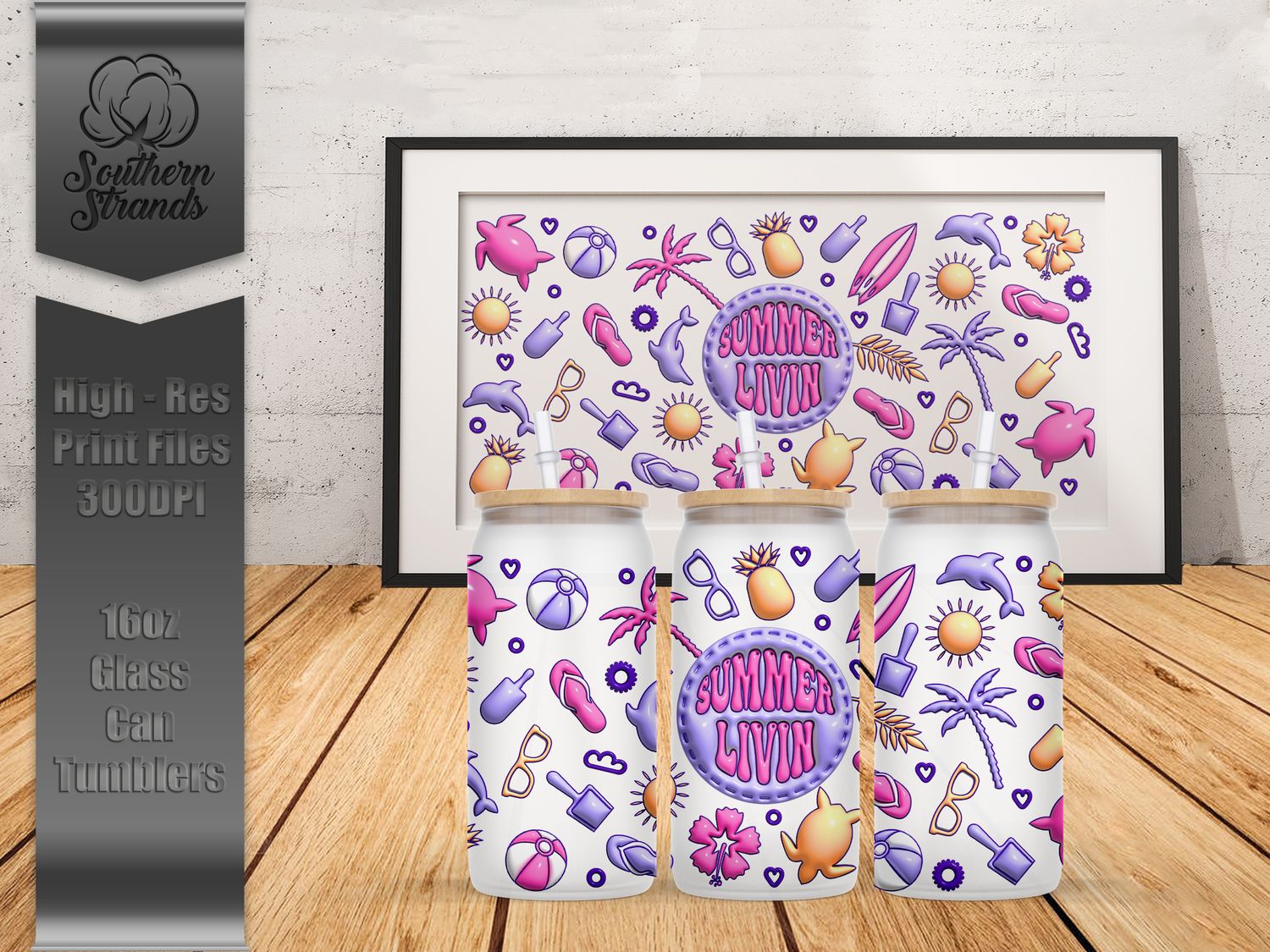 Fun Inflations - Summer Livin Glass Tumbler - Pink and Purple  | DIGITAL DESIGN
