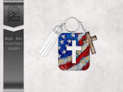 Cross In A Cross Painted American Flag - Key Chain