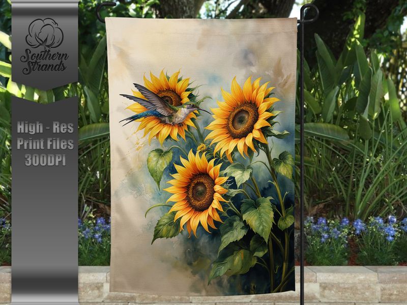 AAP EXCLUSIVE - Sunflowers and Hummingbird Garden Flag |  DIGITAL DESIGN