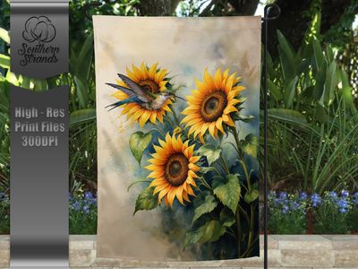AAP EXCLUSIVE - Sunflowers and Hummingbird Garden Flag | DIGITAL DESIGN