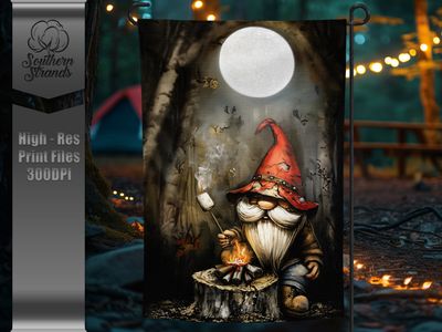 Roasting Marshmallows Gnome Garden Flag - 12x18 |  DIGITAL DESIGN