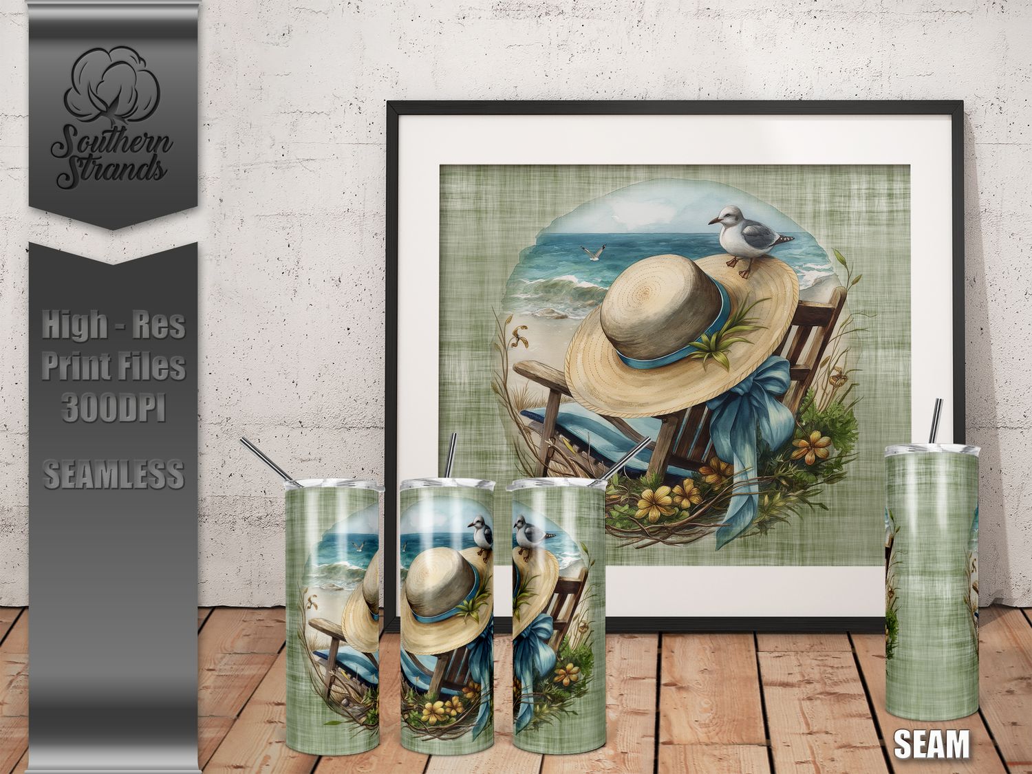 A Day at the Beach  - Green 20oz Tumbler | SEAMLESS   | DIGITAL DESIGN