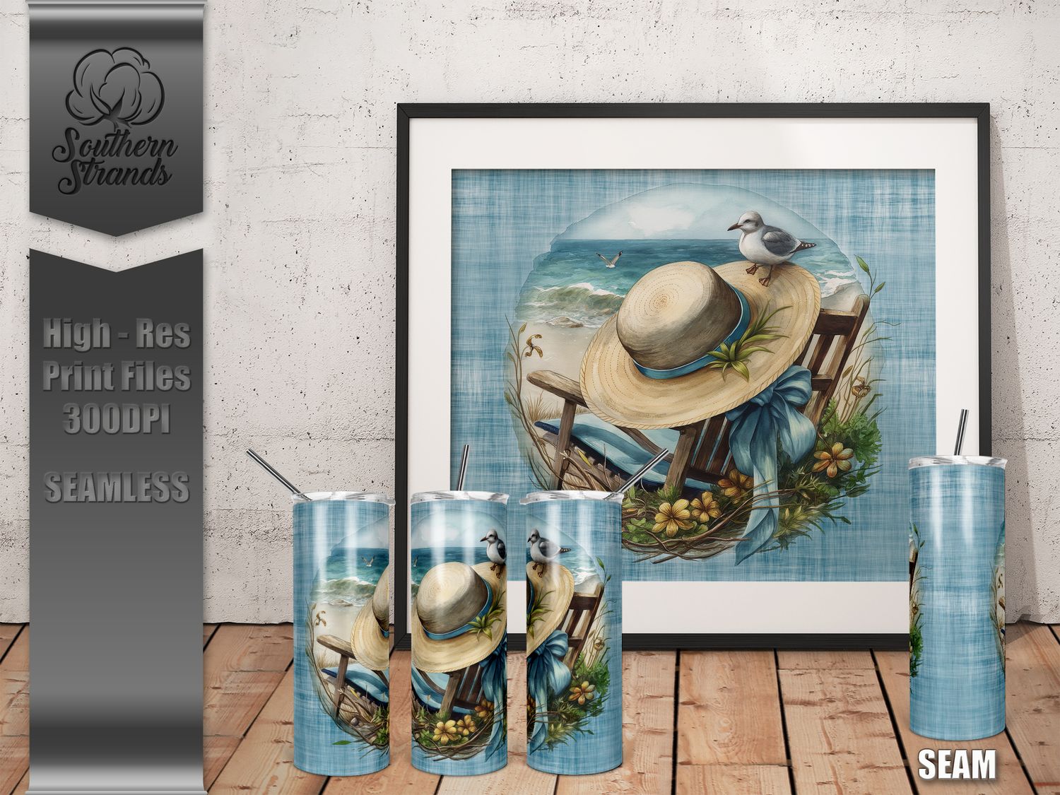 A Day at the Beach  - Blue20oz Tumbler | SEAMLESS   | DIGITAL DESIGN