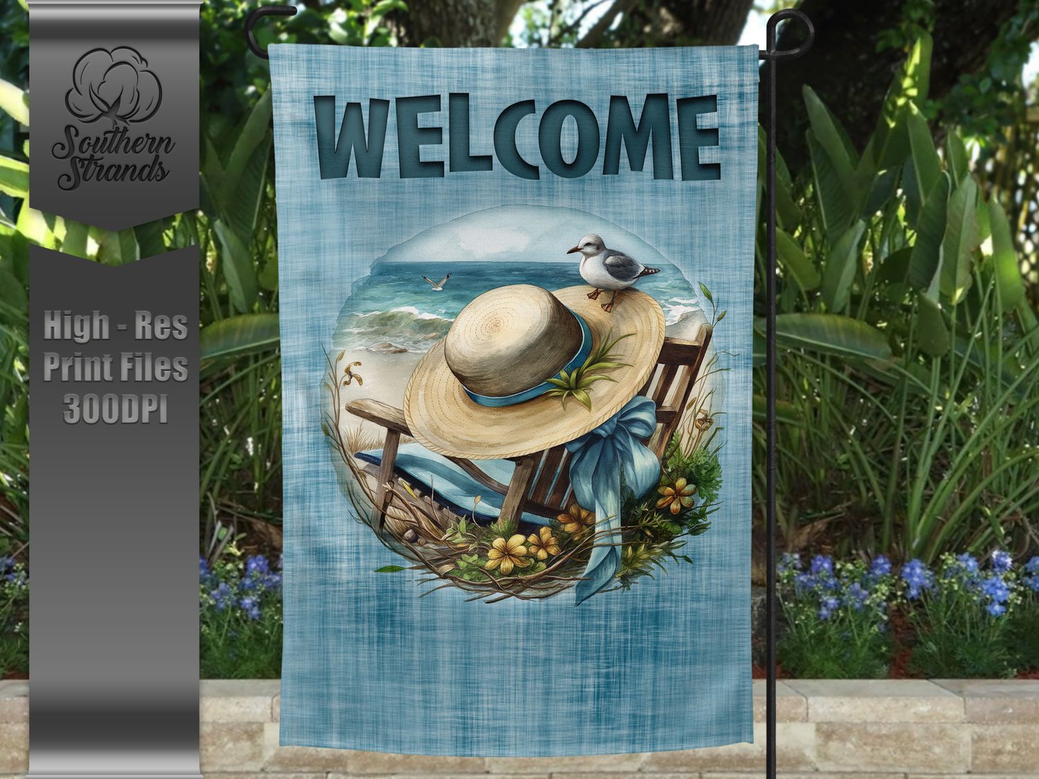 A Day at the Beach - Blue - Garden Flag - 12x18 |  DIGITAL DESIGN