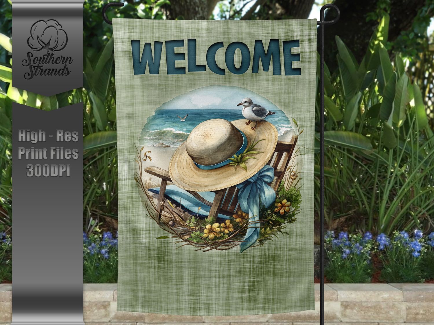 A Day at the Beach - Green - Garden Flag - 12x18 |  DIGITAL DESIGN