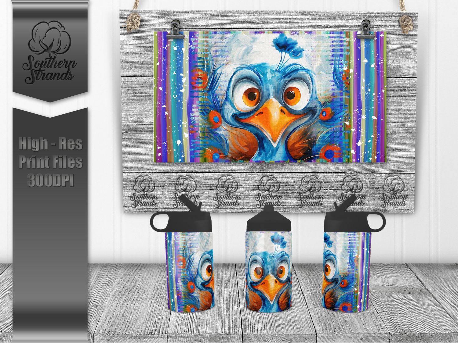 Watercolor Animals - Peacock2 12oz Kids Sippy - Hydro | SEAMLESS |  DIGITAL DESIGN