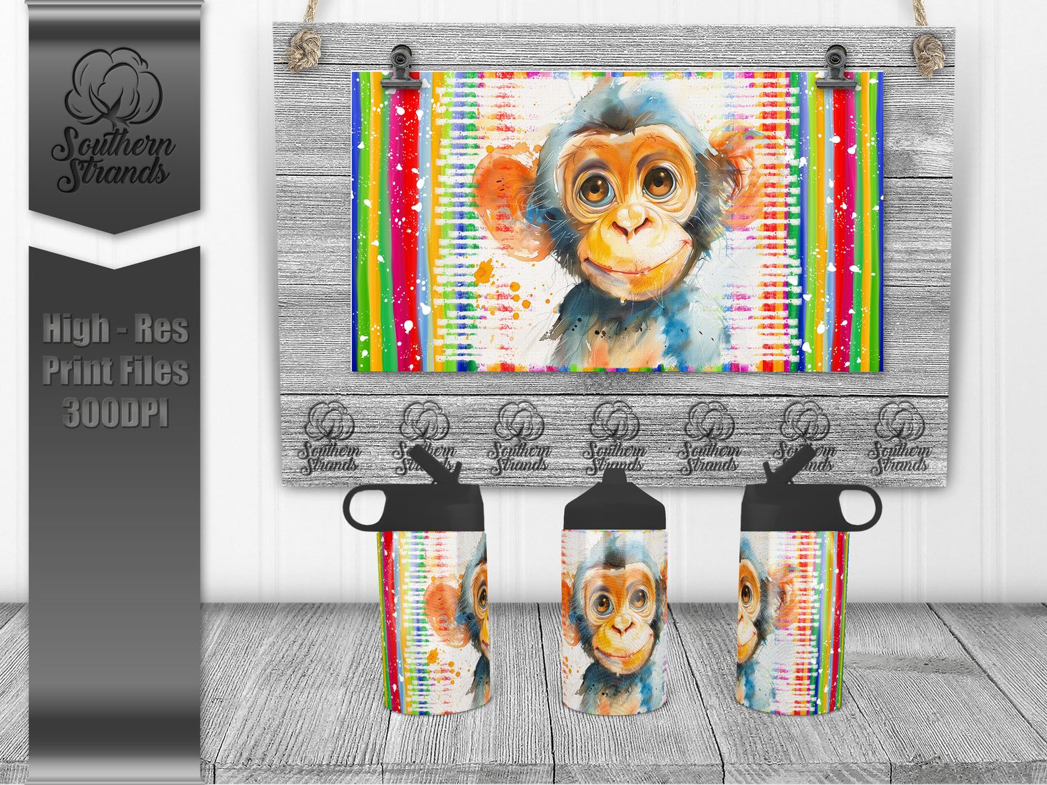 Watercolor Animals - Monkey 12oz Kids Sippy - Hydro | SEAMLESS |  DIGITAL DESIGN