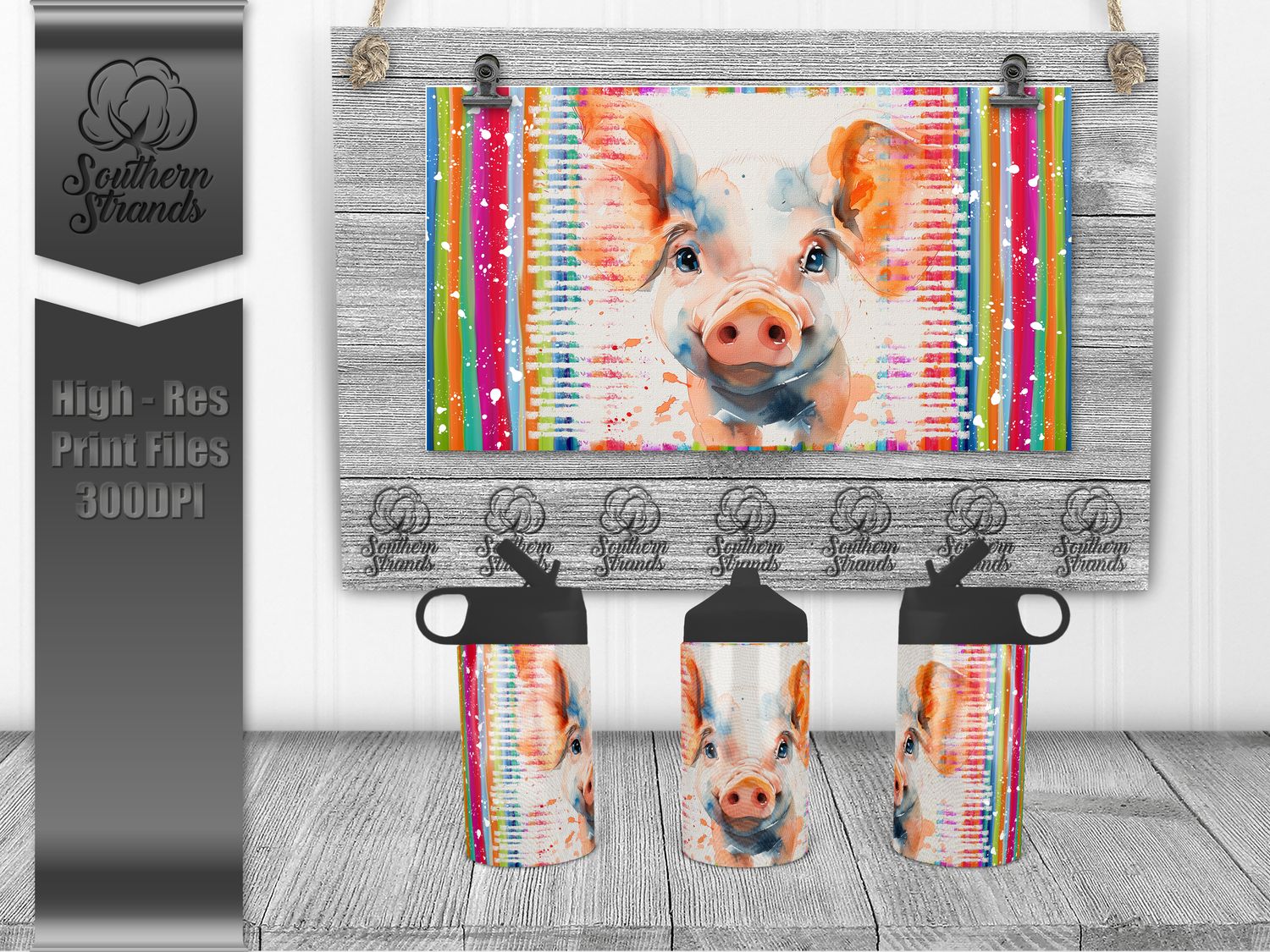 Watercolor Animals - Pig 12oz Kids Sippy - Hydro | SEAMLESS |  DIGITAL DESIGN