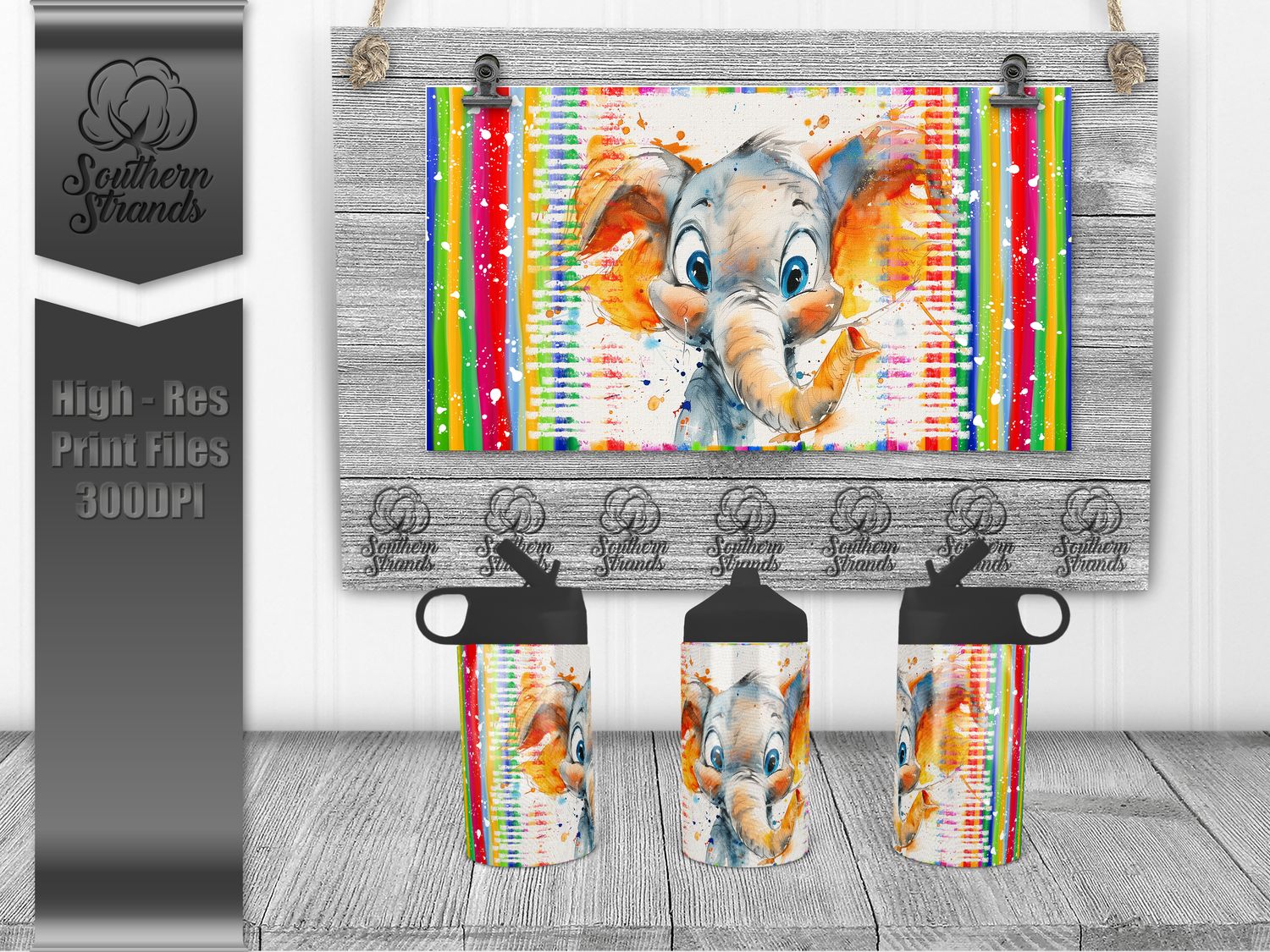 Watercolor Animals - Elephant 12oz Kids Sippy - Hydro | SEAMLESS |  DIGITAL DESIGN