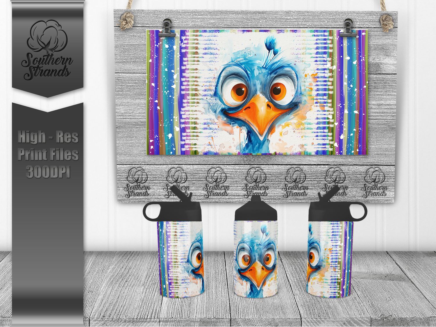 Watercolor Animals - Peacock 12oz Kids Sippy - Hydro | SEAMLESS |  DIGITAL DESIGN