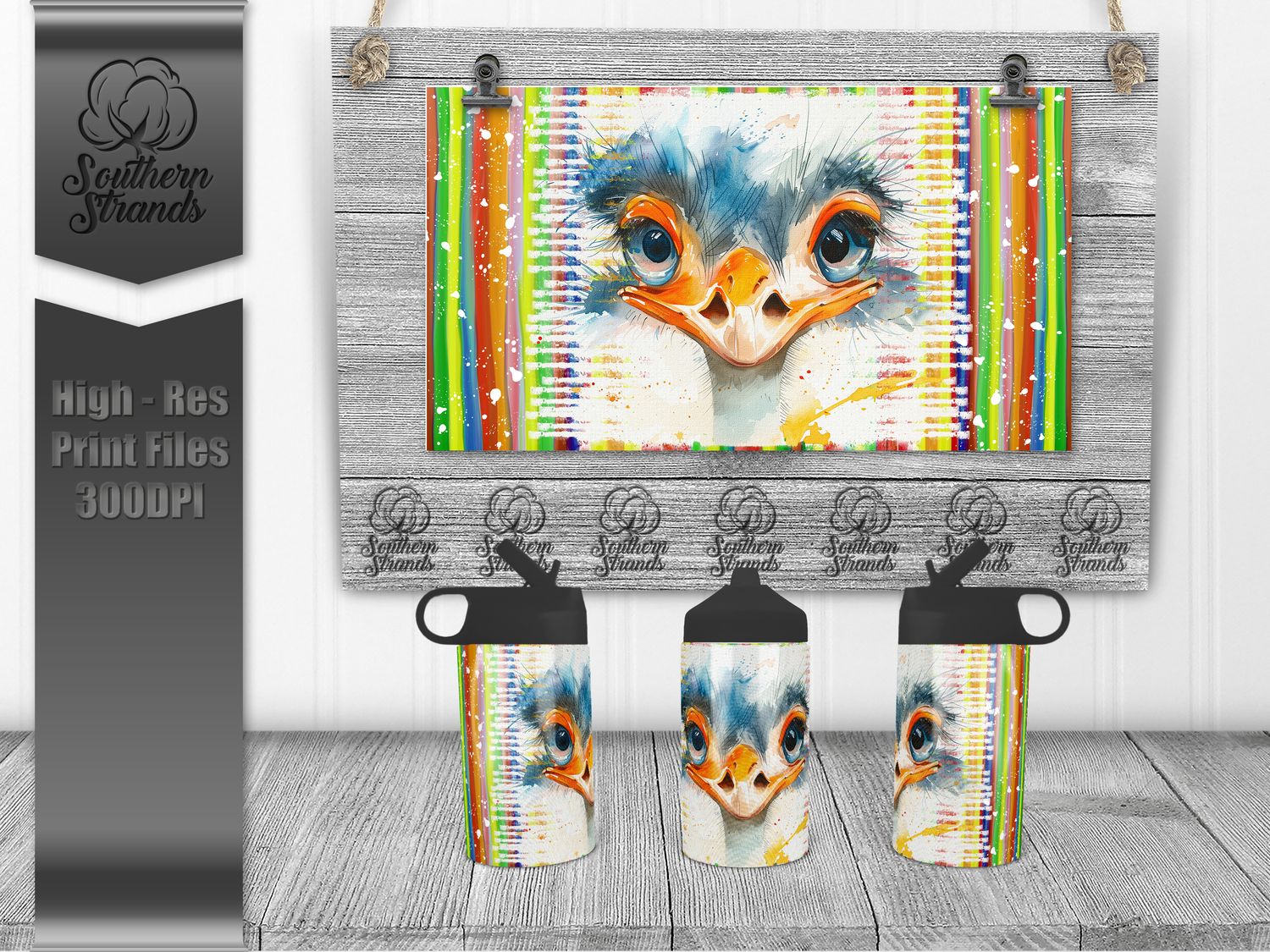 Watercolor Animals - Emu 12oz Kids Sippy - Hydro | SEAMLESS |  DIGITAL DESIGN