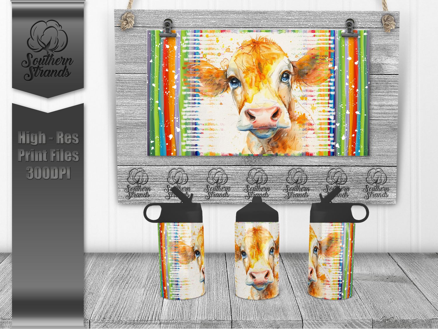 Watercolor Animals - Cow 12oz Kids Sippy - Hydro | SEAMLESS |  DIGITAL DESIGN