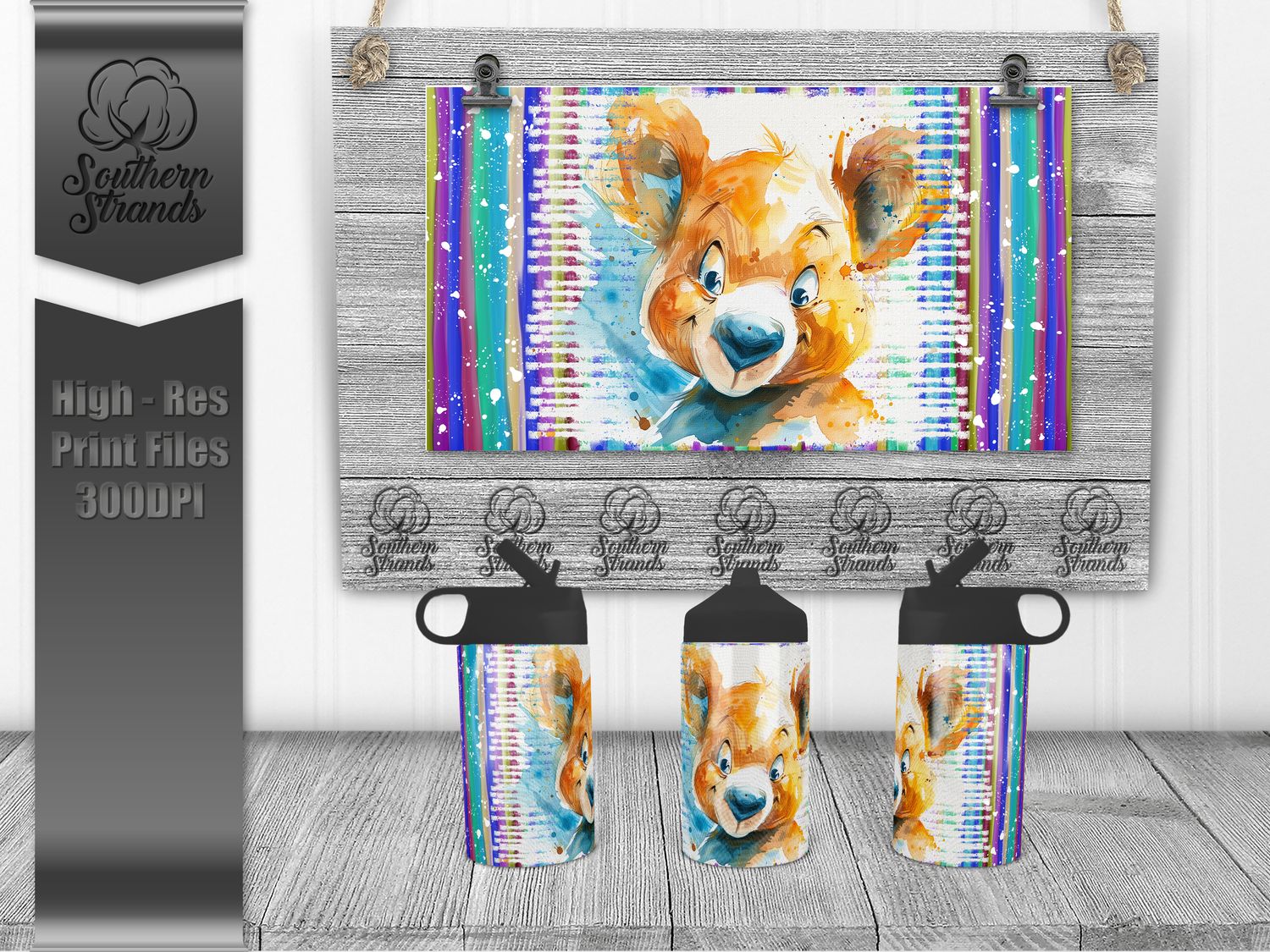 Watercolor Animals - Bear 12oz Kids Sippy - Hydro | SEAMLESS |  DIGITAL DESIGN