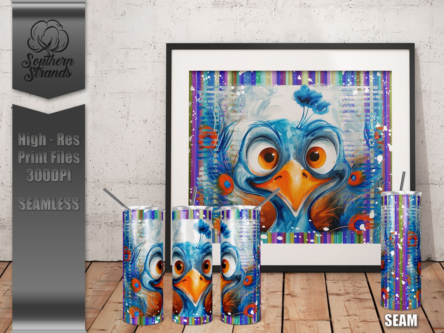 Watercolor Animals 20oz Tumbler - Peacock | SEAMLESS |  DIGITAL DESIGN