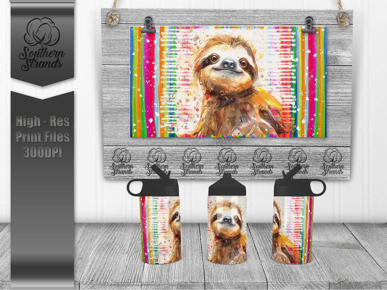 Watercolor Animals - Sloth 12oz Kids Sippy - Hydro | SEAMLESS |  DIGITAL DESIGN