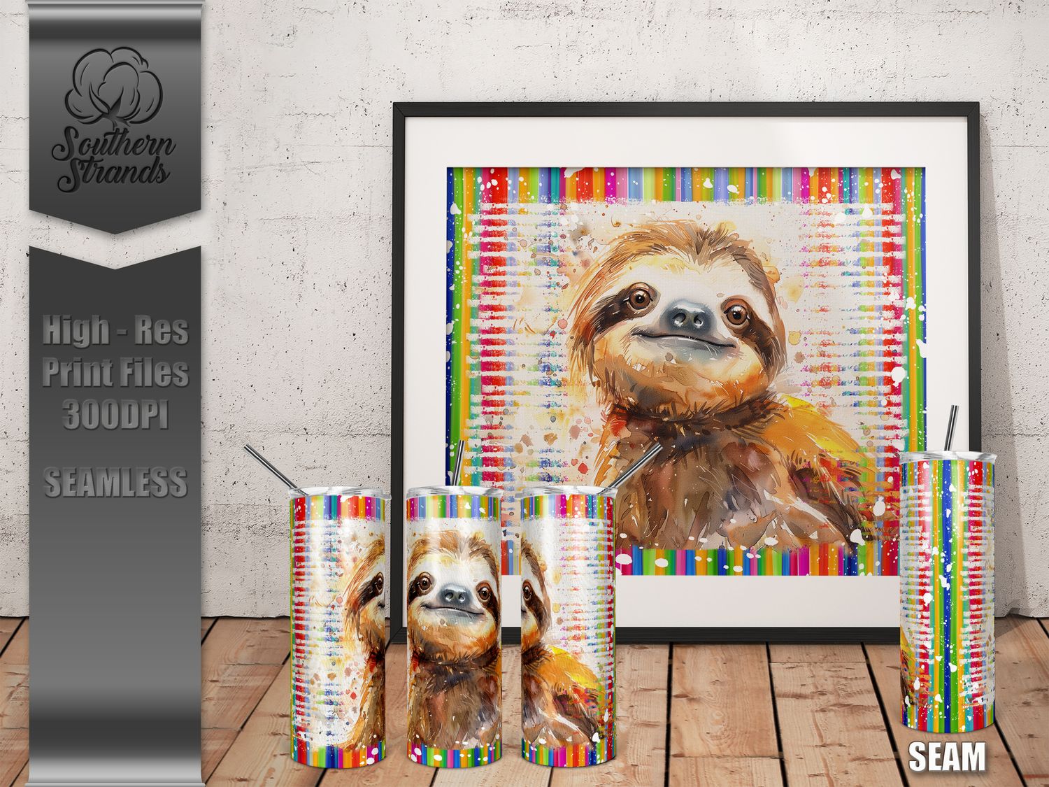 Watercolor Animals 20oz Tumbler - Sloth | SEAMLESS |  DIGITAL DESIGN