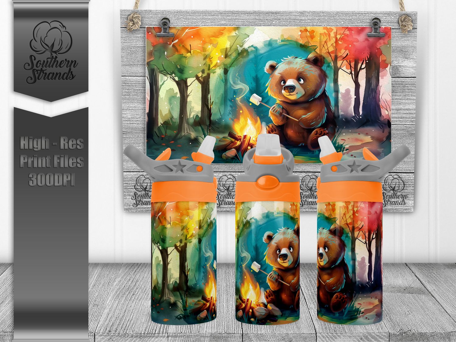 Campfire Bear - Kids Flip Sippy | SEAMLESS |  DIGITAL DESIGN