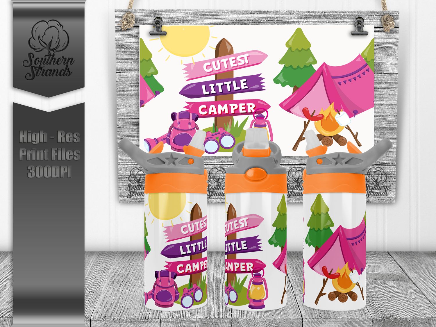 Cutest Little Camper - Girl - Kids Flip Sippy | SEAMLESS |  DIGITAL DESIGN