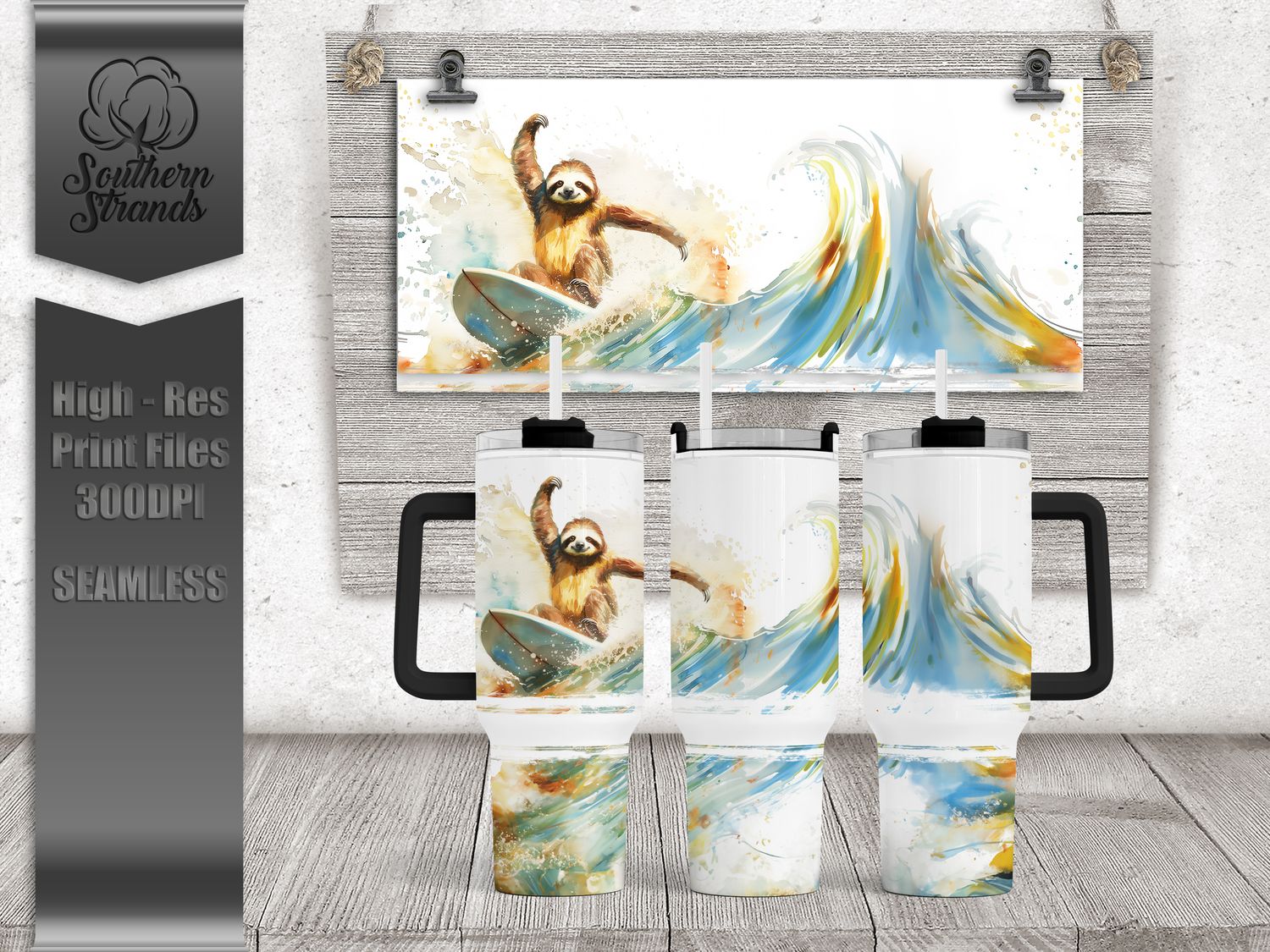 Surfs Up Dude - Sloth - 40oz Tumbler | SEAMLESS |  DIGITAL DESIGN