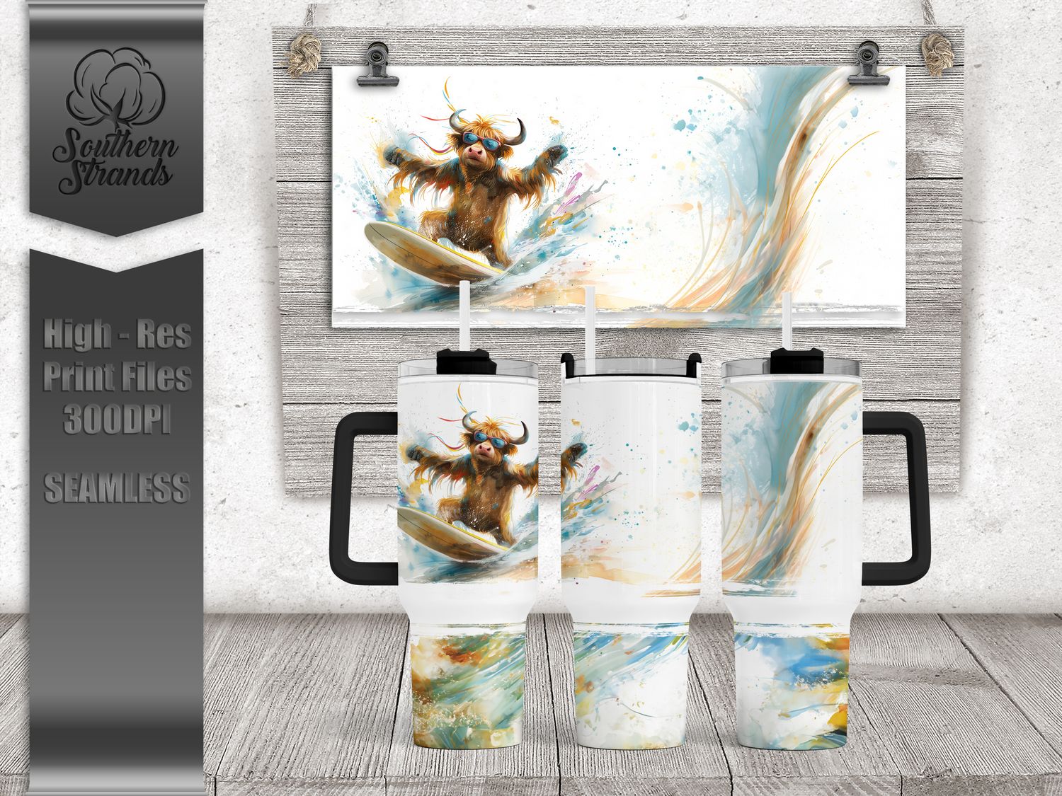 Surfs Up Dude - Highland Cow - 40oz Tumbler | SEAMLESS |  DIGITAL DESIGN