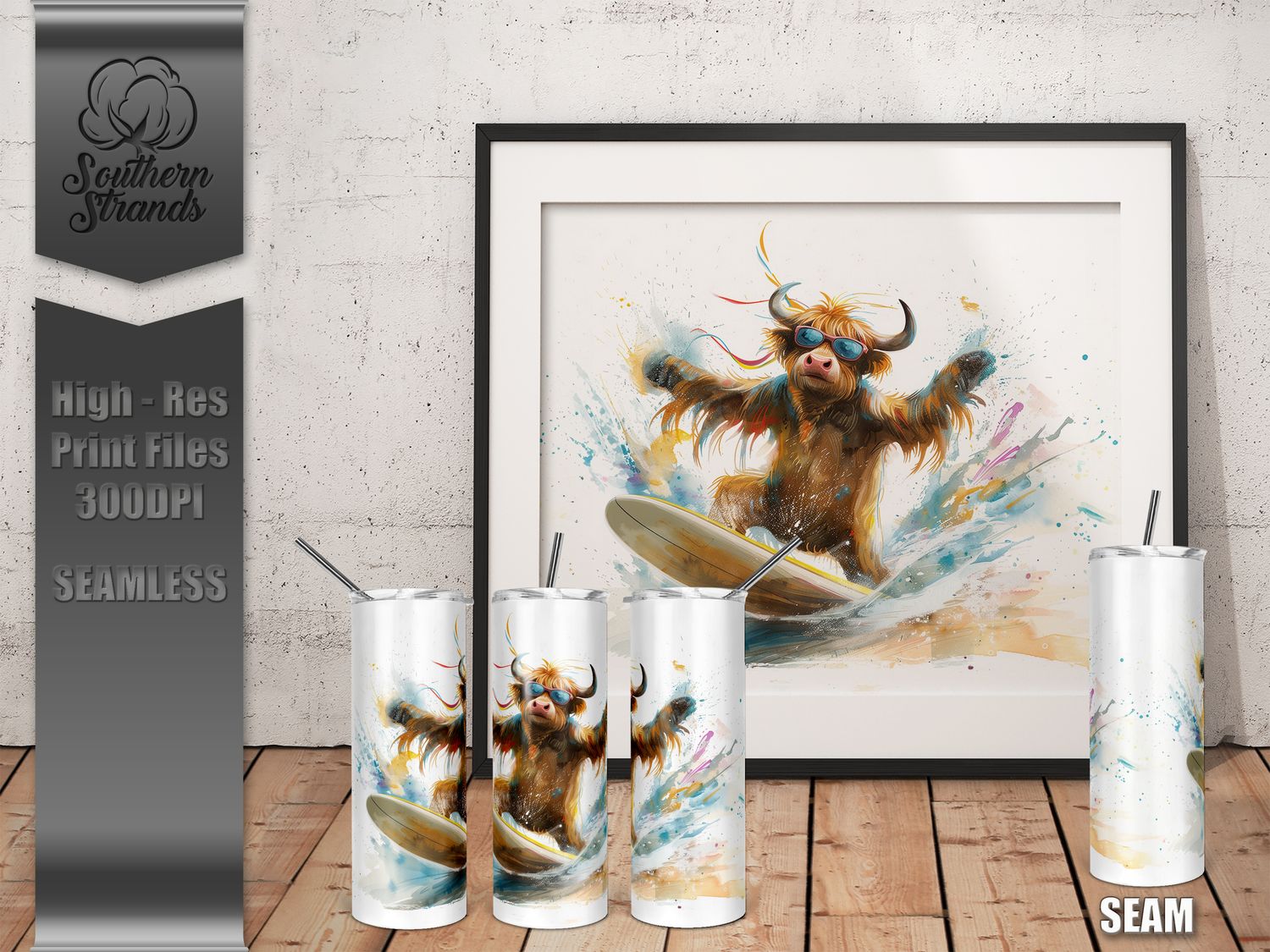 Surfs Up Dude - Highland Cow 20oz Tumbler | SEAMLESS |  DIGITAL DESIGN