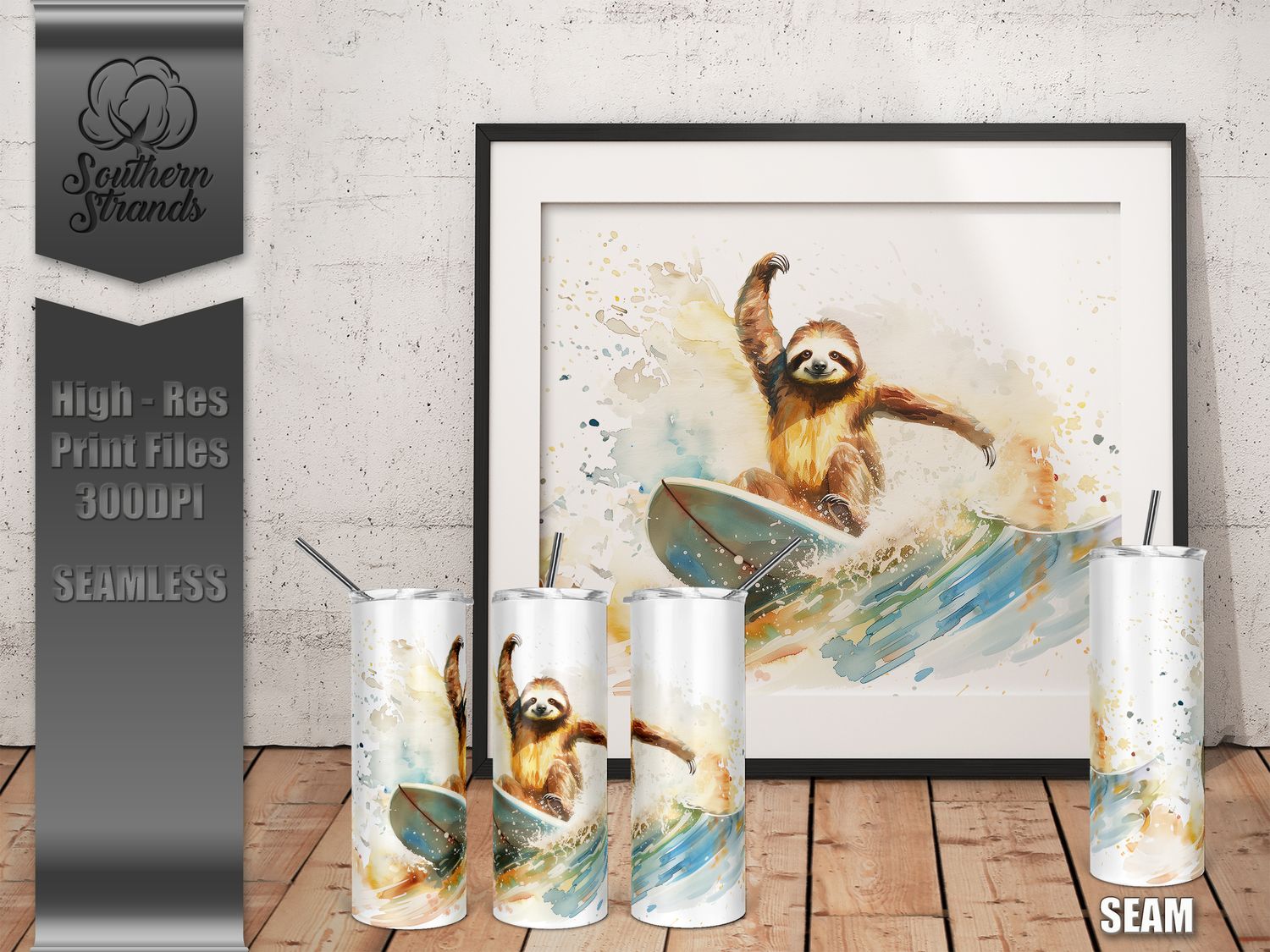 Surfs Up Dude - Sloth 20oz Tumbler | SEAMLESS |  DIGITAL DESIGN