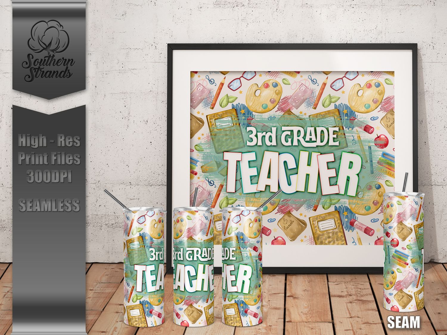 Back To School - 3rd Grade Teacher 20oz Tumbler | SEAMLESS |  DIGITAL DESIGN