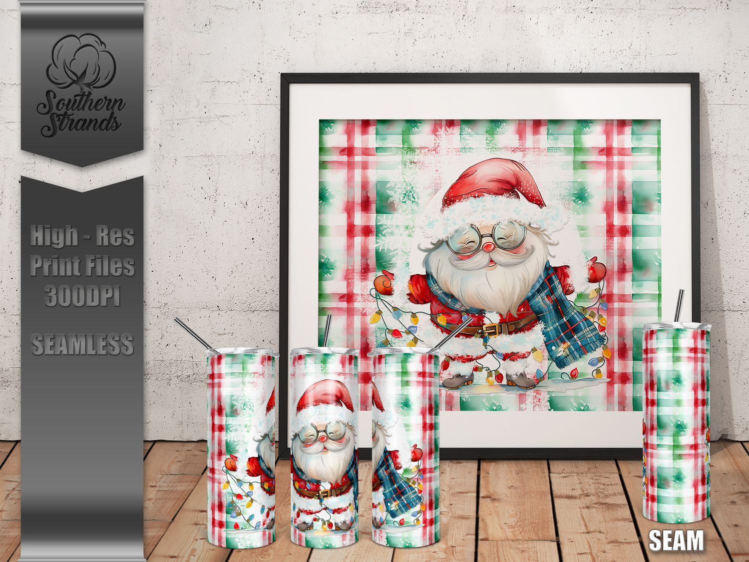 Painted Santa with Lights 20oz Tumbler | SEAMLESS |  DIGITAL DESIGN