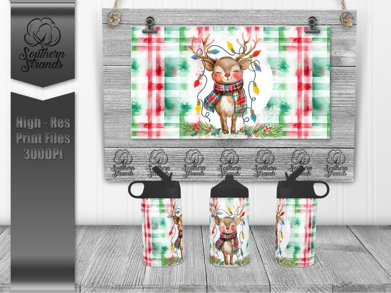 Painted Reindeer Tangles in Lights - 12oz Kids Sippy - Hydro | SEAMLESS |  DIGITAL DESIGN