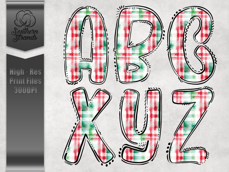 AAP EXCLUSIVE - Watercolor Christmas Doodle Alphas - Red and Green Plaid | DIGITAL DESIGN