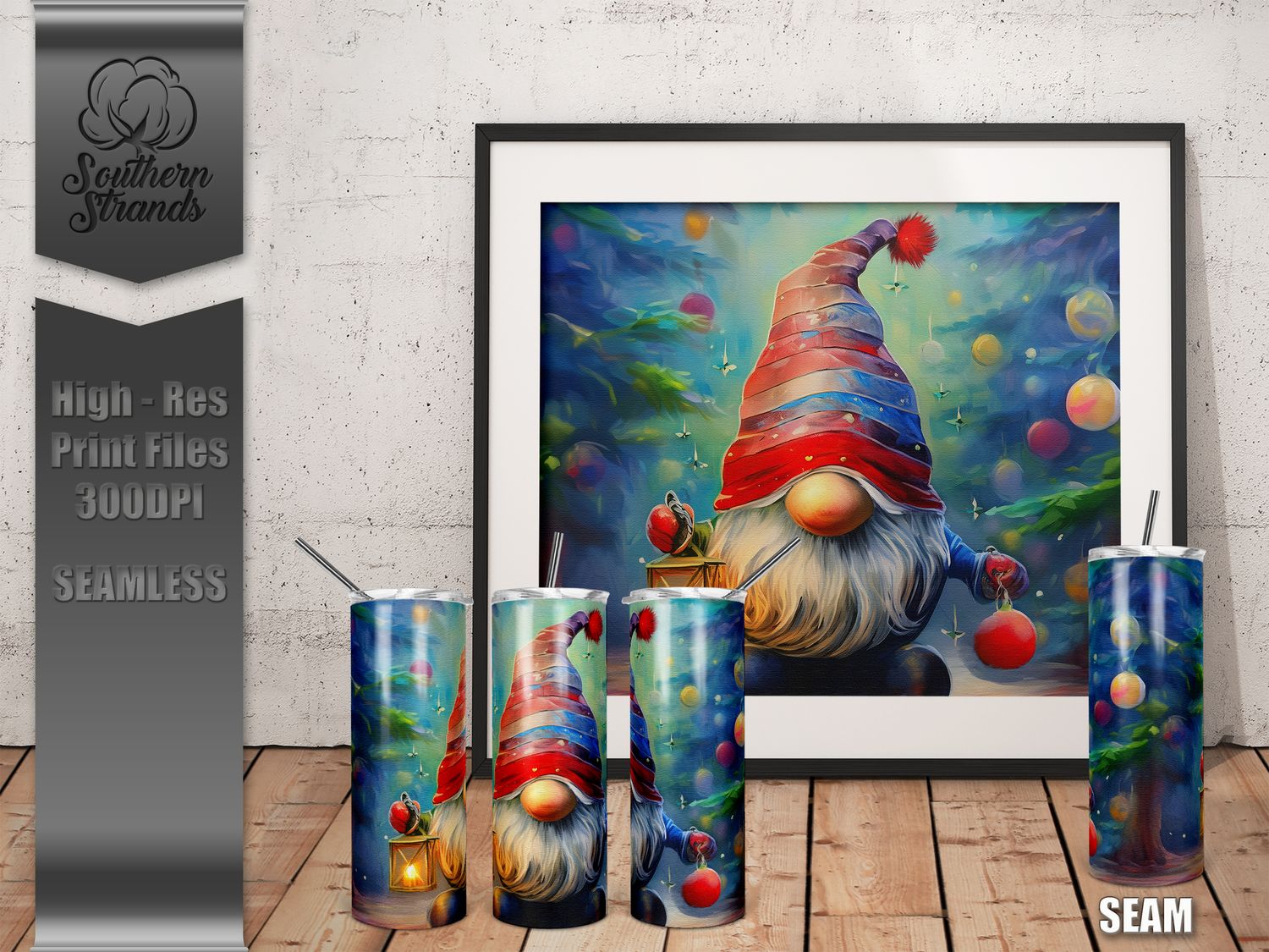 Christmas Gnome Holding a Lantern 20oz Tumbler | SEAMLESS |  DIGITAL DESIGN