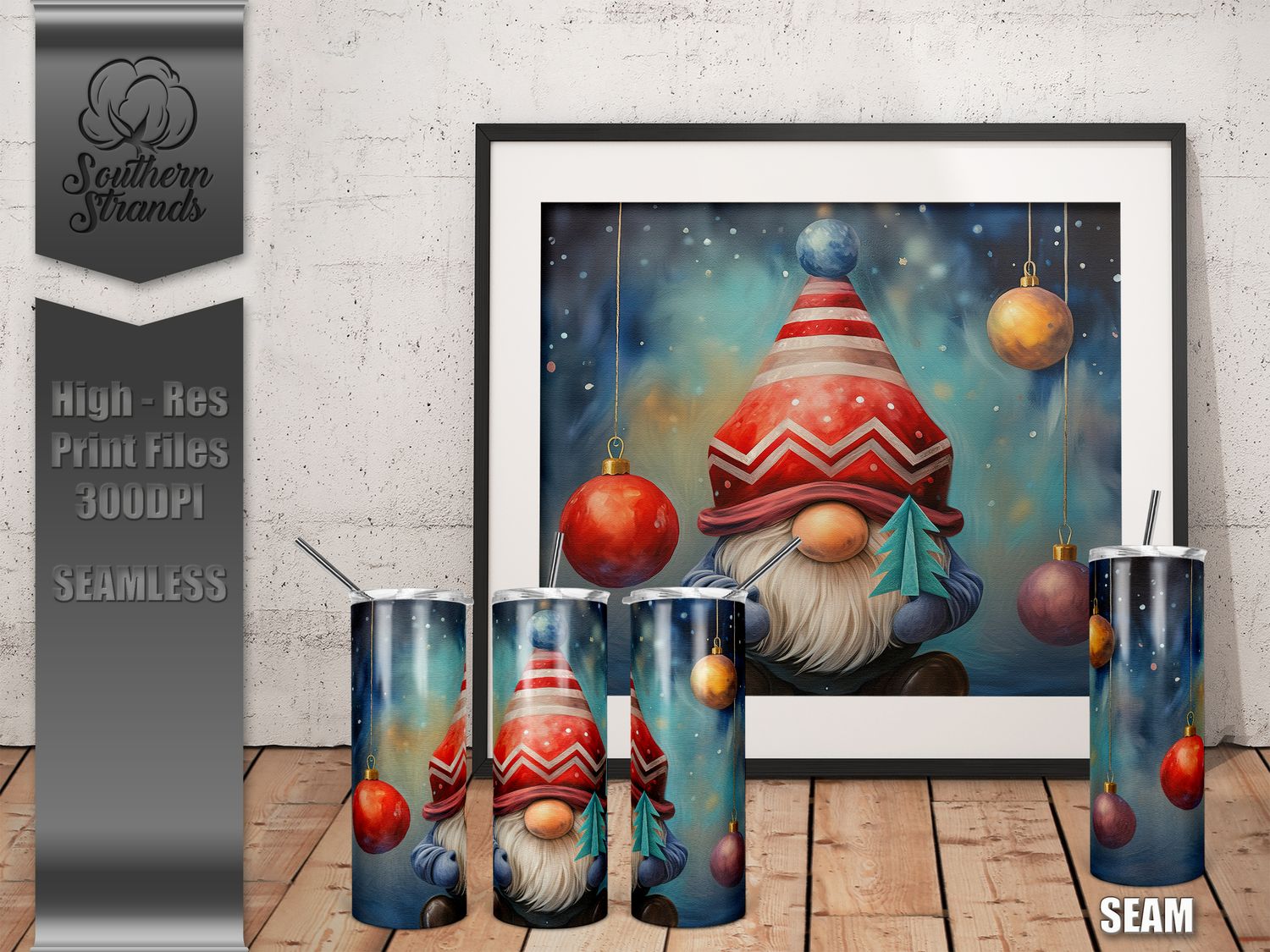 Christmas Gnome Holding a Paper Tree 20oz Tumbler | SEAMLESS |  DIGITAL DESIGN