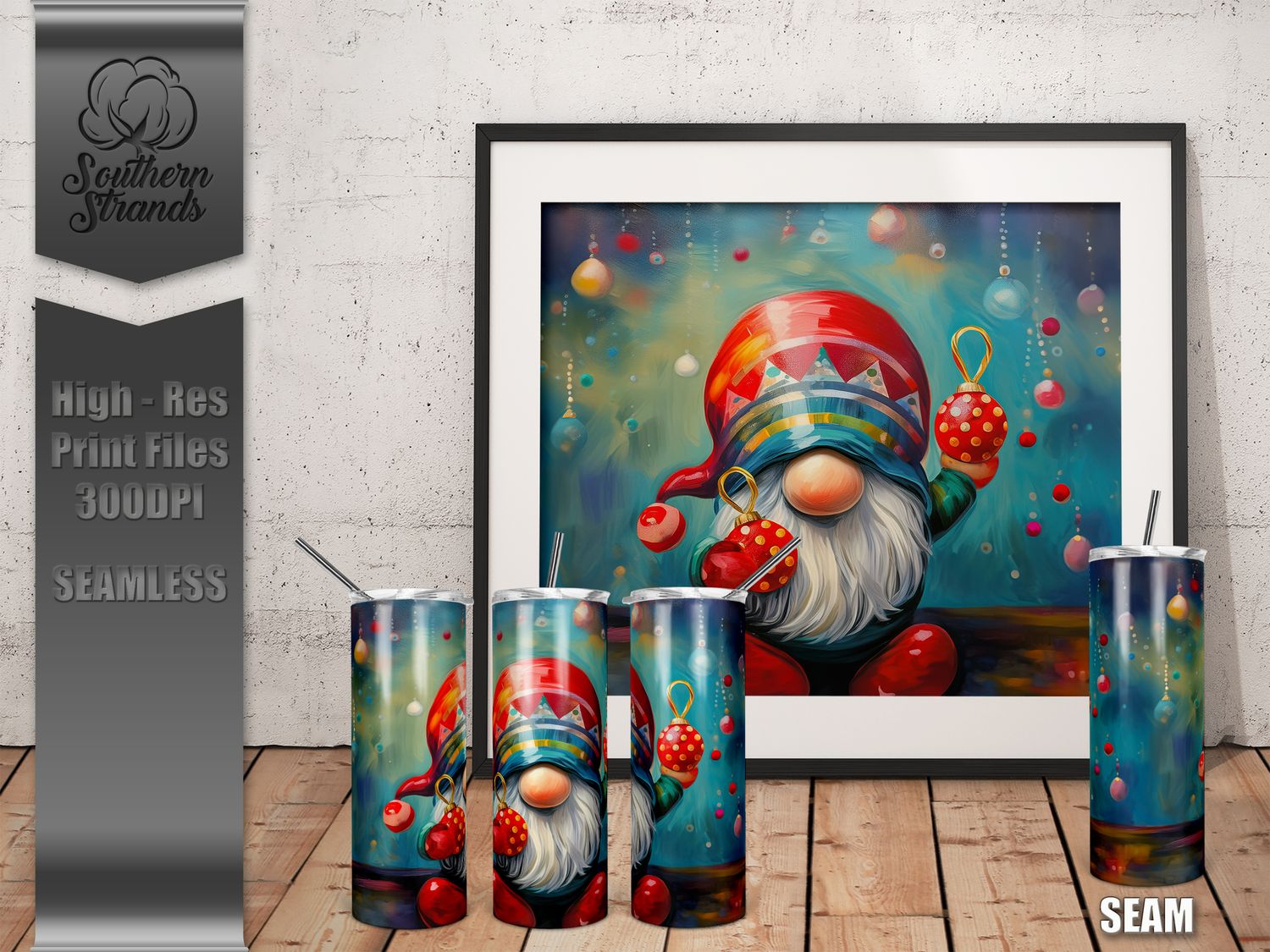 Christmas Gnome Holding Christmas Balls 20oz Tumbler | SEAMLESS |  DIGITAL DESIGN
