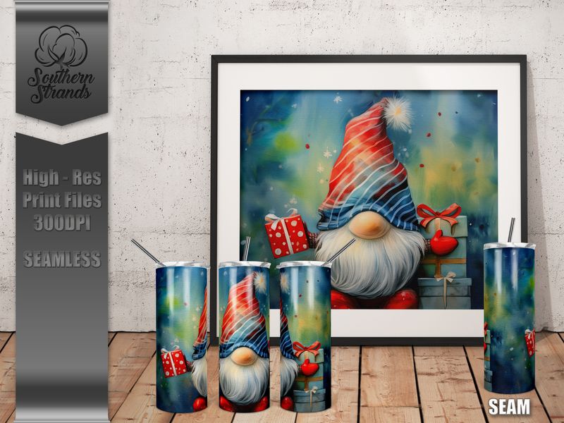 Christmas Gnome with Gifts 20oz Tumbler | SEAMLESS |  DIGITAL DESIGN