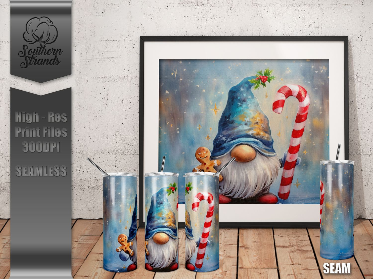 Christmas Gnome Holding a Candy Cane 20oz Tumbler | SEAMLESS |  DIGITAL DESIGN