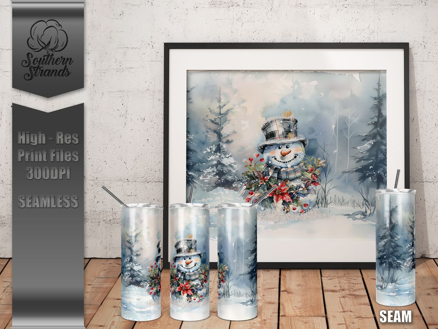 Painted Snowman with Garland 20oz Tumbler | SEAMLESS |  DIGITAL DESIGN
