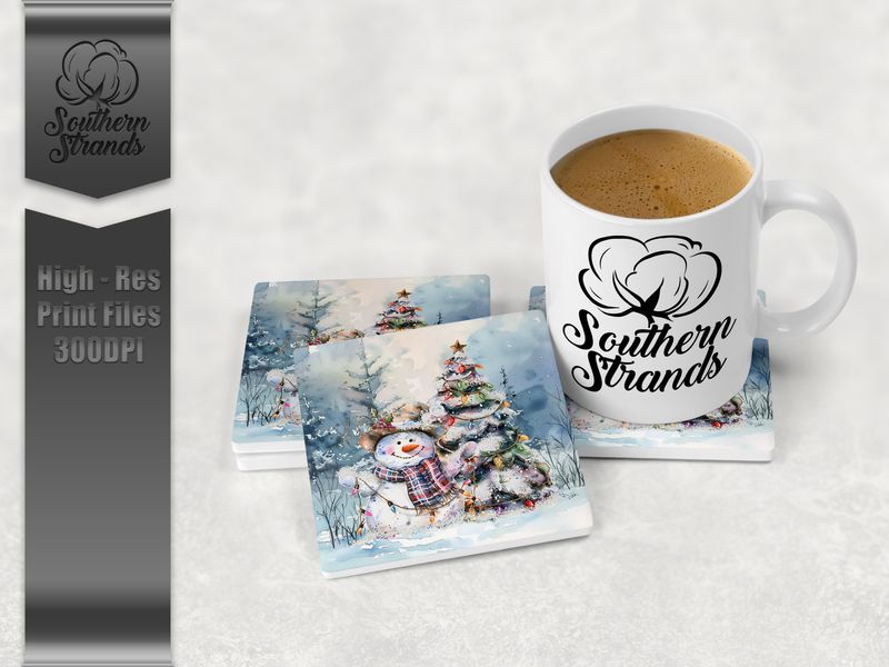 Painted Snowman With Colored Lights Coaster - Round and Square | DIGITAL DESIGN
