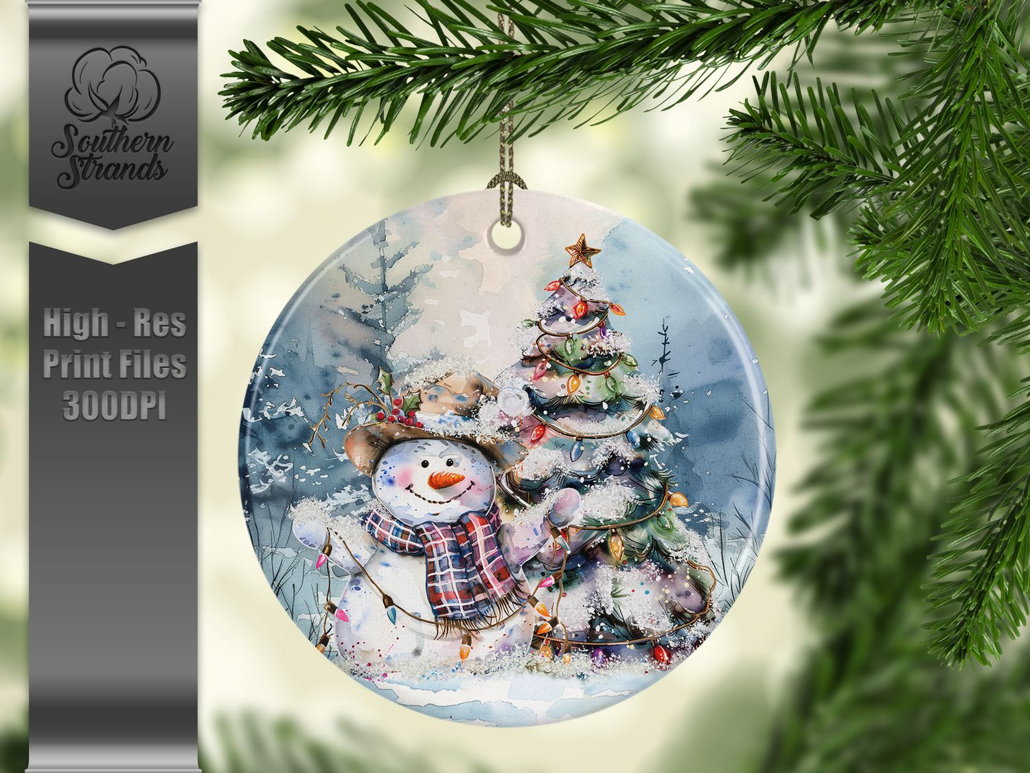 Painted Snowman with Colored Lights Ornament | Add Your Own Personalization | DIGITAL DESIGN
