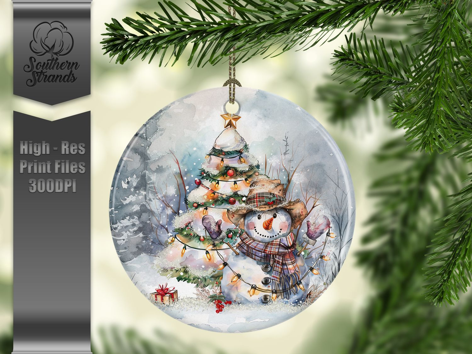 Painted Snowman with Clear Lights Ornament | Add Your Own Personalization | DIGITAL DESIGN