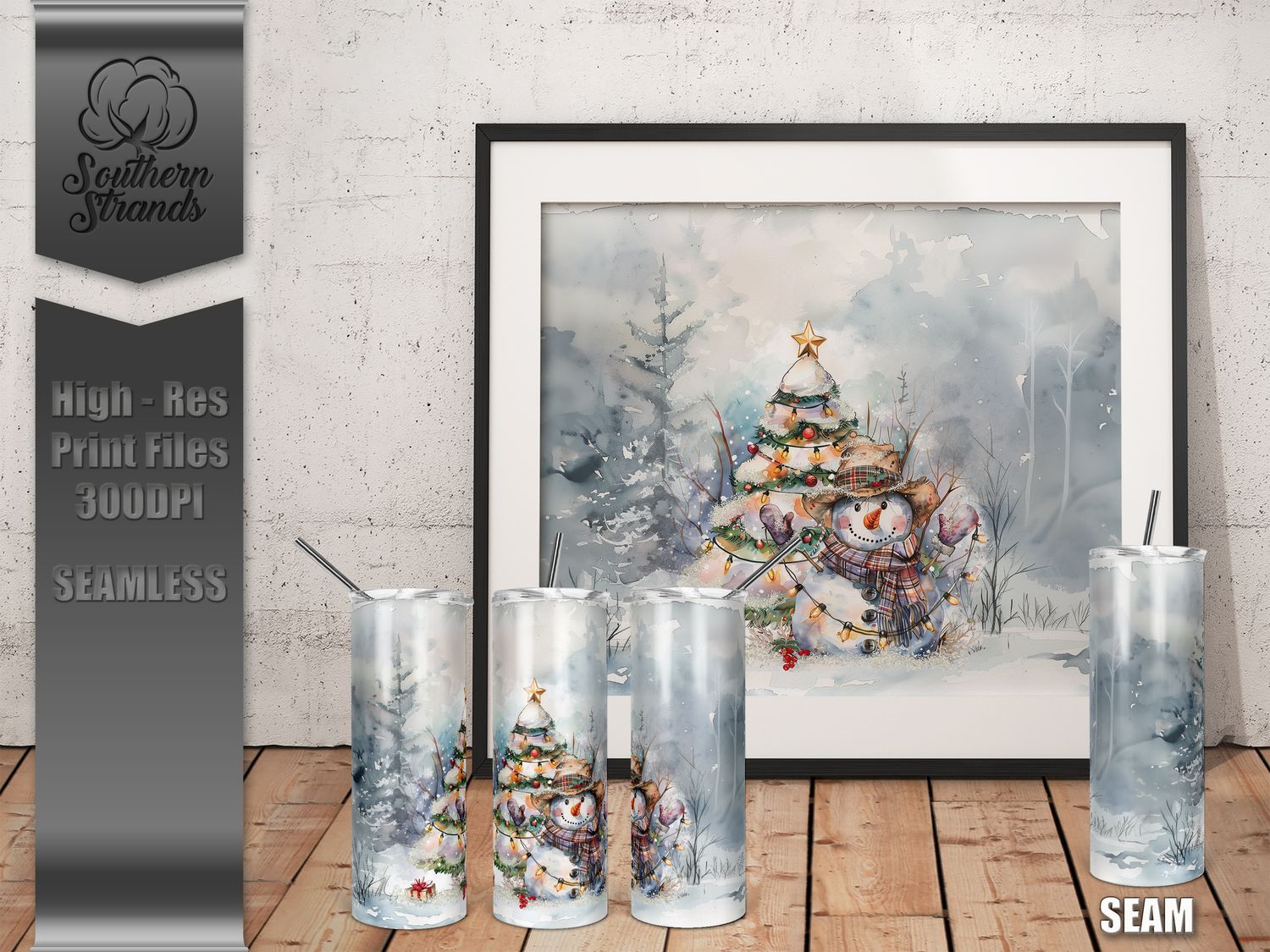 Painted Snowman with Clear Lights 20oz Tumbler | SEAMLESS |  DIGITAL DESIGN