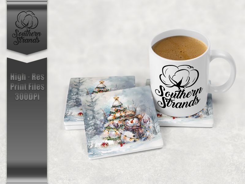 Painted Snowman With Clear Lights Coaster - Round and Square | DIGITAL DESIGN