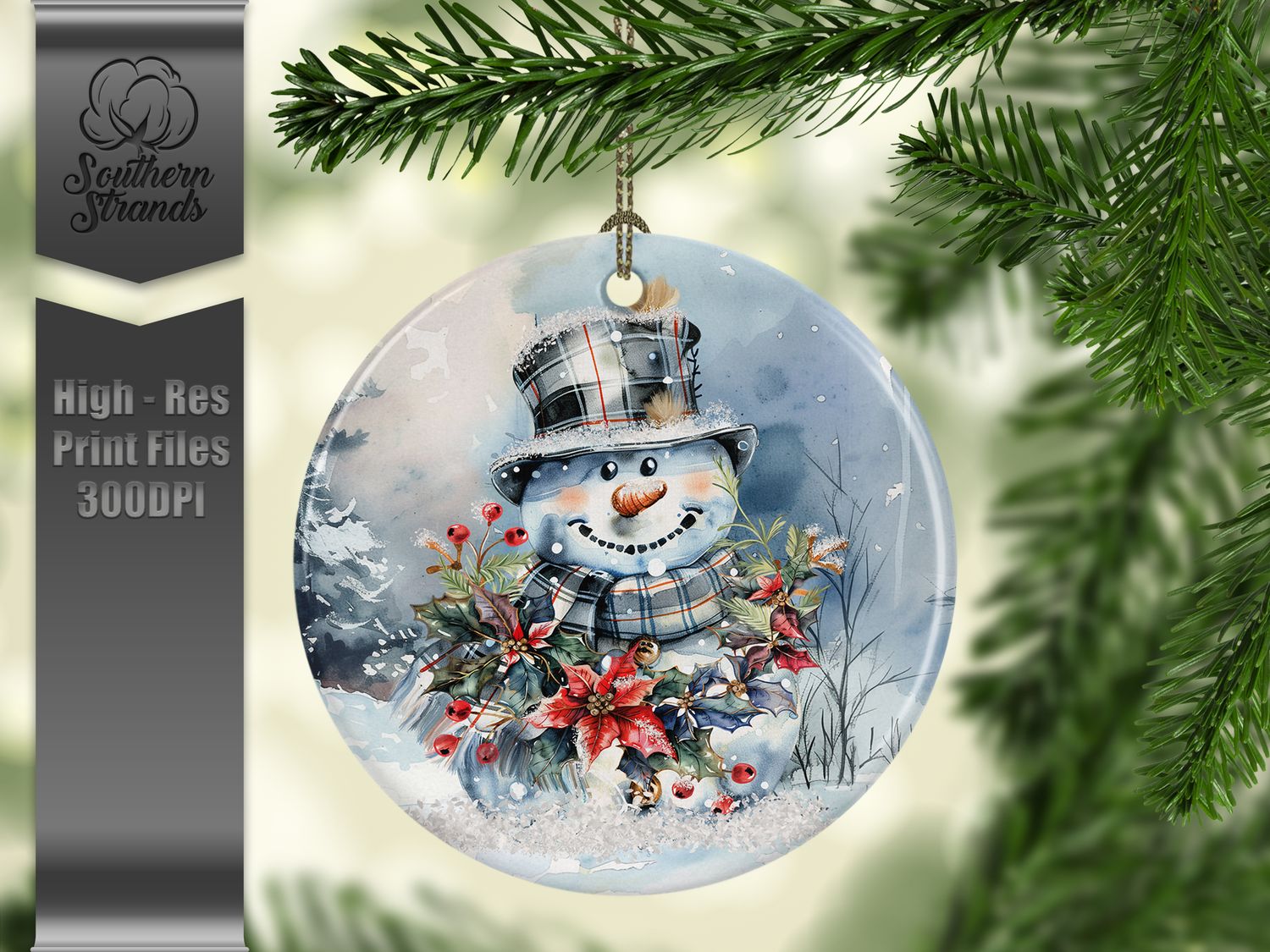 Painted Snowman with Garland Ornament | Add Your Own Personalization | DIGITAL DESIGN